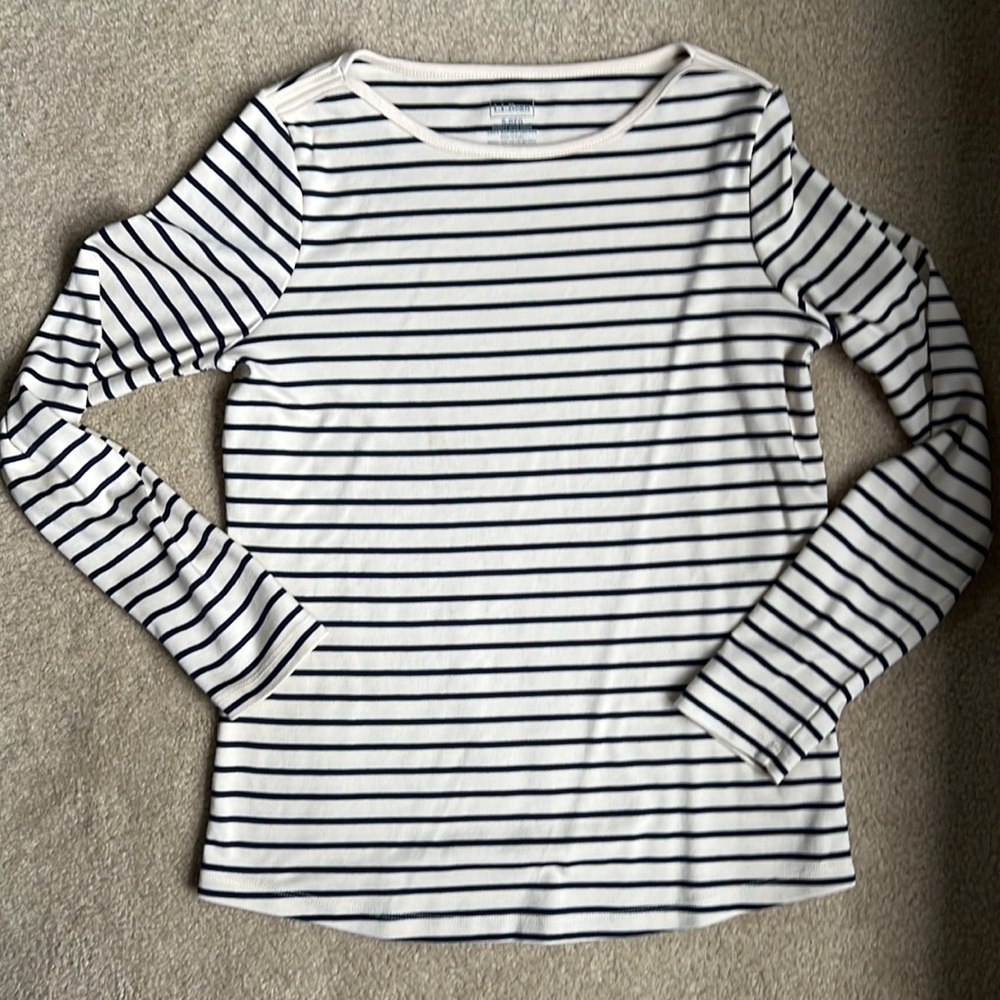 EUC LL Bean boatneck stripe long sleeve Pima cotton shirt
